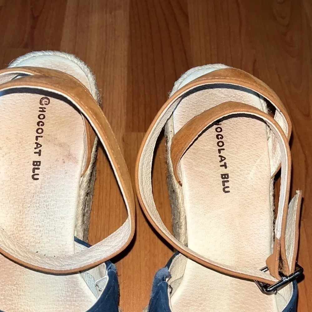 Chocolat Blu women’s navy blue and brown suede espadrilles Size 41 US 11